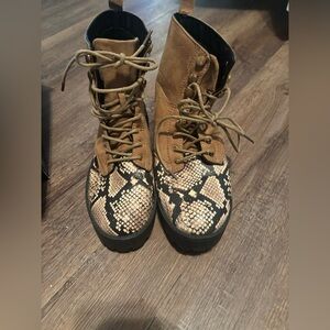 Ankle Boots Tan Snake Faux Suede Leather